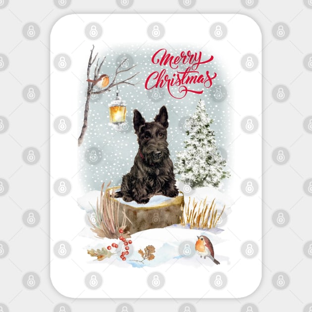 Scottish Terrier Scottie Merry Christmas Santa Dog Holiday Greeting Sticker by Puppy Eyes